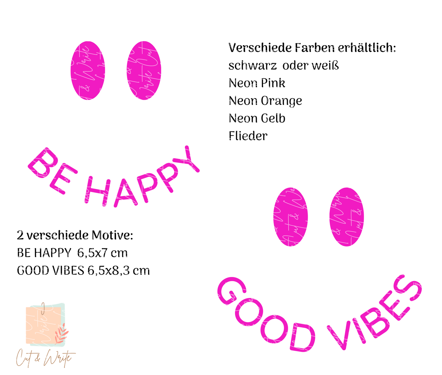Bügelbild "be happy" oder "good vibes"