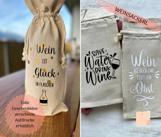 Weinsackerl Leinen - verschiedene Motive